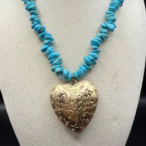 Atterri  Reconstituted Turquoise & Gold Tone Heart pendant